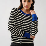 Porta Striped Button Down Cardigan Sweater - Black/Off White
