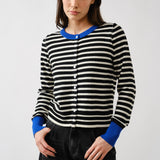 Porta striped button down cardigan sweater in black and off white with contrast cuffs