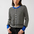 Porta striped button down cardigan sweater in black and off white with contrast cuffs