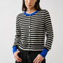 Porta striped button down cardigan sweater in black and off white with contrast cuffs