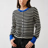 Porta striped button down cardigan sweater in black and off white with contrast cuffs