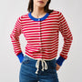 Porta striped button down cardigan sweater in red and off white with contrast cuffs