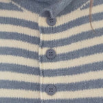 Try-on video of Hailey Button Down Cardigan in blue and ivory showing fit and movement
