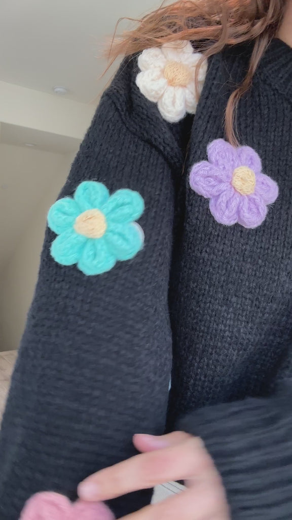 3D Floral Sweater (Black)