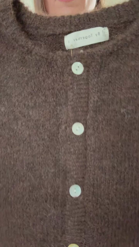 Try-On Video of Lucas button down cardigan in Chocolate 
