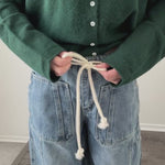 Try-on video of Silverton drawstring barrel jeans in medium wash showing relaxed barrel fit and movement
