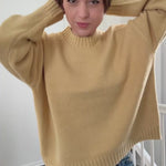 Tryon video of The Goldie sweater in Honey