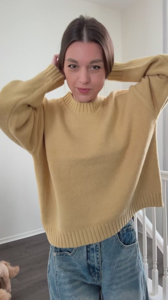 Tryon video of The Goldie sweater in Honey
