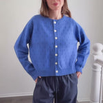 Model wearing Hallie Pinstripe Wide Leg Pants in Navy try-on video