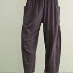 Quinn Loose Cotton Pinstripe Pants in blue and stone with relaxed fit and elastic waist