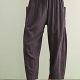 Quinn Loose Cotton Pinstripe Pants in blue and stone with relaxed fit and elastic waist