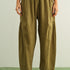 Quinn Loose Cotton Pinstripe Pants in green and stone with relaxed fit and elastic waist