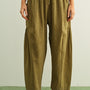 Quinn Loose Cotton Pinstripe Pants in green and stone with relaxed fit and elastic waist
