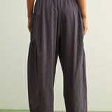Back view of Quinn Loose Cotton Pinstripe Pants in blue and stone