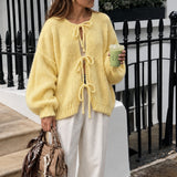 Willow Oversized Bow Tie-Front Cardigan – Yellow