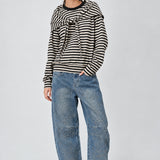 Remi Striped Cotton Sweatshirt with Scarf – Black/Cream