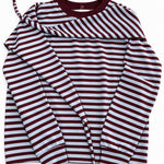 Remi burgundy wine and blue striped cotton sweatshirt with matching triangle scarf, flat lay
