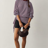 Remi Striped Cotton Sweatshirt with Scarf – Wine/Blue