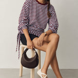 Remi Striped Cotton Sweatshirt with Scarf – Wine/Blue