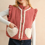 Rosie Gingham Sherpa Puffer Vest - Red