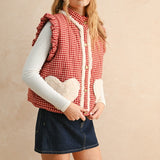 Rosie Gingham Sherpa Puffer Vest - Red