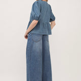 Amara Bow Denim Blouse (Short Sleeve) - Denim