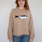 Front view of the Sardine Balloon Sleeve Sweater in oat showing balloon sleeves and crew neckline