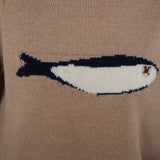 Close-up of the sardine graphic detail on the oat balloon sleeve sweater