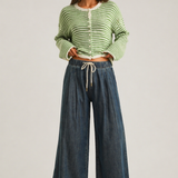 Scout Lightweight Pull-On Wide Leg Jeans in denim styled in a full outfit, front view