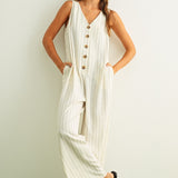 Sienna Striped Button-Front Jumpsuit - Cream/Black