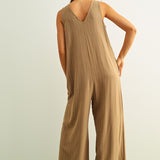 Sienna Striped Button-Front Jumpsuit - Mocha/Cream