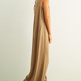 Sienna Striped Button-Front Jumpsuit - Mocha/Cream