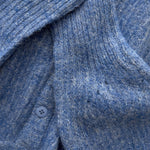 Close-up of the cobalt blue textured knit fabric on the Skyline button cardigan