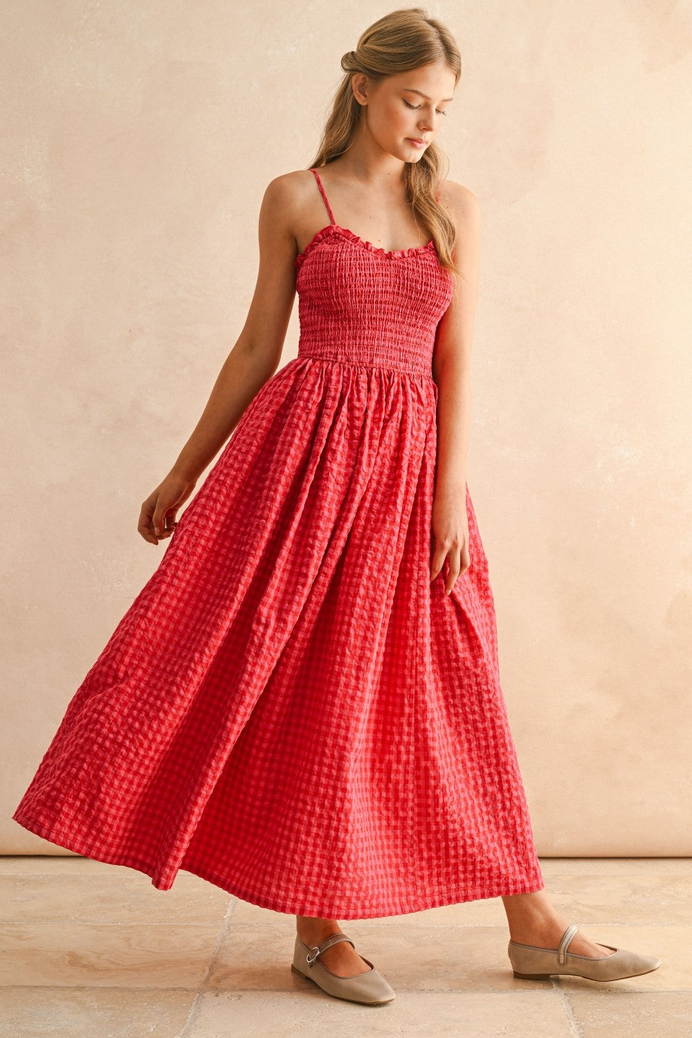 cherry-full-outfit.jpg
Full outfit with cherry gingham smocked maxi dress styled for warm weather