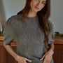 Soft balloon sleeve short sleeve sweater in dark mocha with lightweight knit fabric