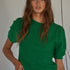 Soft balloon sleeve short sleeve sweater in kelly green with lightweight knit fabric