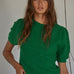 Soft balloon sleeve short sleeve sweater in kelly green with lightweight knit fabric