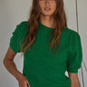 Soft balloon sleeve short sleeve sweater in kelly green with lightweight knit fabric