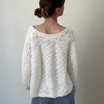 Back view of SoftSpun cream textured knit sweater with airy lightweight design