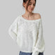 SoftSpun textured boatneck sweater in cream, front view with relaxed fit and airy knit