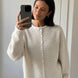 Things Between Piper Cardigan in Mini Striped Cream styled with blue jeans in mirror selfie