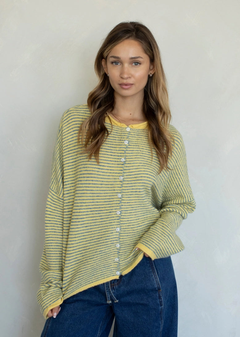 Things Between Piper Cardigan - Pin-Striped Butter
