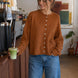 Things Between Piper Cardigan in Rust styled for a casual café outfit