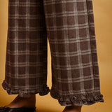 Trudy Plaid Ruffle-Hem Wide-Leg Pants – Chocolate