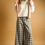 Trudy Plaid Ruffle-Hem Wide-Leg Pants – Grey