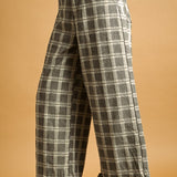 Trudy Plaid Ruffle-Hem Wide-Leg Pants – Grey