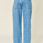 Back view of Truro High Rise Barrel Jeans in Denim Polka Dot with a high-rise waist and relaxed fit