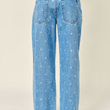 Back view of Truro High Rise Barrel Jeans in Denim Polka Dot with a high-rise waist and relaxed fit