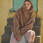Ultra soft half zip teddy jacket in taupe styled for cozy everyday wear