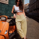 Venus Stripe Barrel Jeans - Yellow